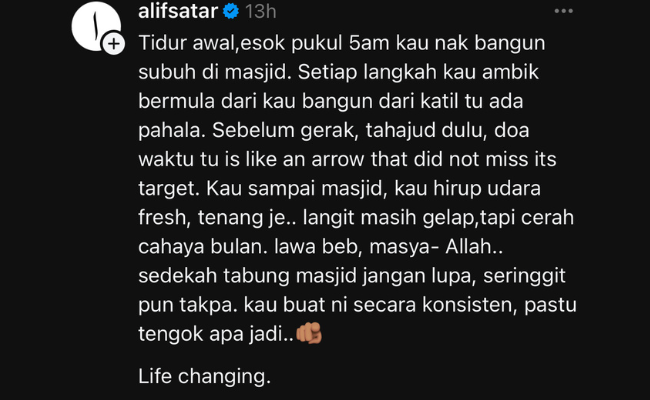 “Subuh Di Masjid Ubah Hidup Saya” – Alif Satar Dedah Rahsia Tenang & Fokus