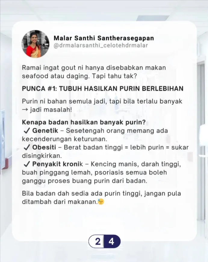 Gout Bukan Sebab Seafood Semata, Dr Malar Dedah Punca Sebenar