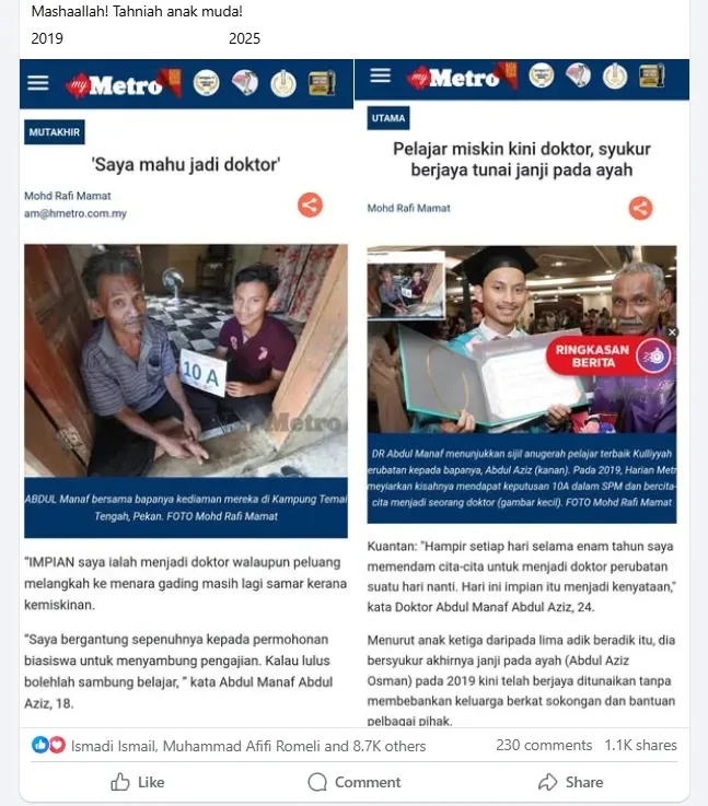 Janji Kepada Ayah Tertunai, Abdul Manaf Kini Doktor Muda Dari Kampung