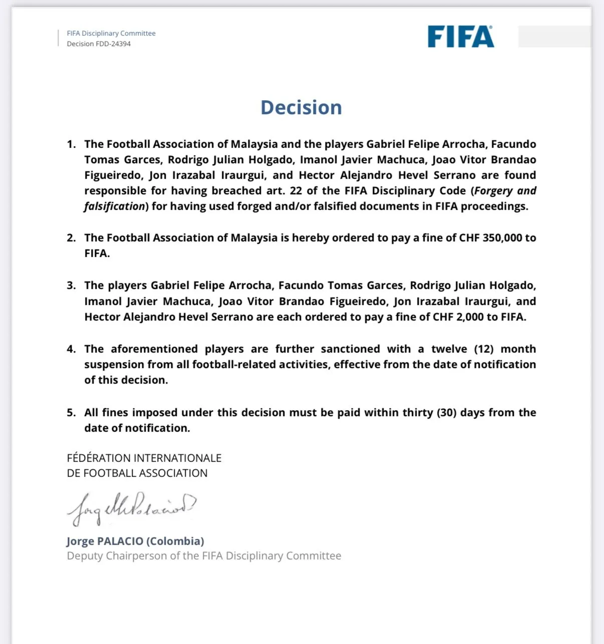 FIFA Dedah Maklumat Latar Belakang 7 Pemain Warisan Diberikan FAM Tidak Selari Dengan Dapatan Mereka