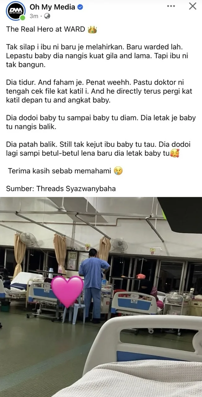 Doktor Lelaki Jadi ‘Real Hero’ Tenangkan Bayi Menangis, Ibu Baru Bersalin Dibiarkan Rehat