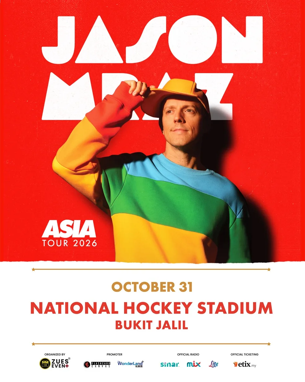 Jason Mraz Kembali Ke Malaysia Selepas Tujuh Tahun, Bakal Gegarkan Stadium Hoki Nasional Bukit Jalil